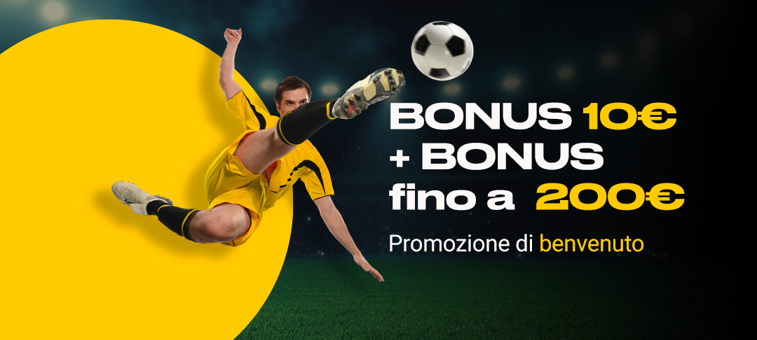 10€ alla tua prima scommessa + un bonus fino a 200€ di bonus, per un esordio da campioni!